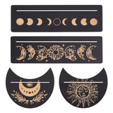 2 Sets 2 Style Wooden Tarot Card Stand Holder, Tarot Card Altar Stand, for Witch Divination Tools, Moon & Rectangle, Black, 75~103x124~250x3.5~4mm, 2pcs/set, 1 set/style