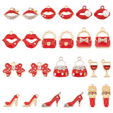 24Pcs 12 Styles Alloy Enamel Pendants, with Rhinestone, Bowknot/Lip/Lipstick/High Heels/Lip/Bag Charm, Mixed Color, 13~24x16~22x5.5~24mm, Hole: 1.8~2.2mm, 2pcs/style