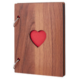 6 Inch Hollow Heart Wooden Cover Loose-leaf Scrapbooking Photo Album, 30 Black Pages DIY Handmade Picture Albums, for Memory Book, Saddle Brown, 161x120x3mm