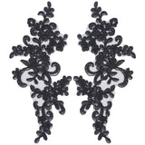 Flower Organgza Polyester Embroidery Ornament Accessories, Lace Applique Patch, Sewing Craft Decoration, Black, 235x105x1mm