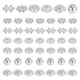 300Pcs 6 Style Alloy Spacer Beads, Brass  Spacer Beads, Flat Round, Round, Snowflake, Silver, 4~8.5x1~6mm, Hole: 1~2mm, 50pcs/style