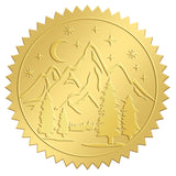 Self Adhesive Gold Foil Embossed Stickers, Medal Decoration Sticker, Mountain & Forest, 5x5cm