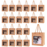Portable Kraft Paper Gift Bags, with PVC Window and Polyester Handles, for Bouquet, Rectangle, BurlyWood, 14.9x14x0.4cm, Unfold: 14.9x14x7.1cm
