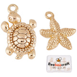 20Pcs 2 Style Brass Charms, Nickel Free, Tortoise & Starfish, Real 18K Gold Plated, 12~14.5x9x2.5~3mm, Hole: 1mm, 10pcs/style