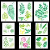 9 Sheets PET Drawing Painting Stencils Templates, Rectangle with Leaf Pattern, White, 150~297x150~210x0.3mm