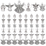 72Pcs 6 Style Tibetan Style Alloy Pendants, Angel, Antique Silver, 19~40x10~31x1~3mm, Hole: 1.2~4mm, 12pcs/style