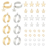 DIY Star Charm Cuff Ring Making Kit, Including 304 Stainless Steel Loop Ring Base & Charms & Jump Rings, Golden & Stainless Steel Color, 44Pcs/box