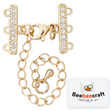 2 Sets Brass Micro Pave Cubic Zirconia Chain Extender, with 3 Strands 6-Hole Ends and Lobster Claw Clasps, Nickel Free, Clear, Golden, 48mm