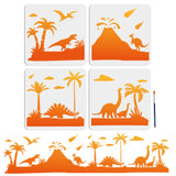 4Pcs 4 Styles PET Hollow Out Drawing Painting Stencils, for DIY Scrapbook, Photo Album, with 1Pc Art Paint Brushes, Dinosaur, 300x300mm, 1pc/style