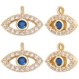 8Pcs Brass Micro Pave Cubic Zirconia Charms, Evil Eye Charm, Real 18K Gold Plated, 8.5x11.5x2mm, Hole: 1mm