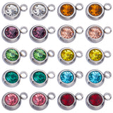 40pcs 10 color 201 Stainless Steel Rhinestone Charms, Birthstone Necklace Charms, Flat Round, Stainless Steel Color, Mixed Color, 8.5x6x3mm, Hole: 1.5mm, 4Pcs/color