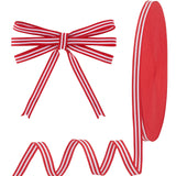47~50 Yards Polyester Stripe Ribbons, Garment Accessories, White, Red, 3/8 inch(10mm)