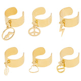 DIY Charm Cuff Ring Making Kit, Including Stainless Steel Open Ring Findings, Heart & Leaf & Lightning & Peace Sign Brass & Alloy & 304 Stainless Steel Pendants & Link Connectors, Golden, 32Pcs/box