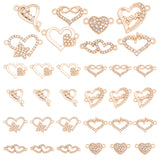 32Pcs 8 Style Alloy Crystal Rhinestone Links/Connectors, Heart, Mixed Color, 10.5~23x11.5~28x1.5~2.5mm, Hole: 1.5~1.8mm, 4pcs/style