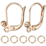 8 Pairs Brass Leverback Earring Findings, with Horizontal Loops, with 20Pcs Jump Rings, Real 14K Gold Plated, 15x12.5x3mm, Hole: 1.4mm, Pin: 0.8mm