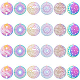 24Pcs 6 Style Ion Plating(IP) 201 Stainless Steel Filigree Pendants, Etched Metal Embellishments, Flat Round with Mixed Patterns, Rainbow Color, 32x30x0.3mm, Hole: 1.5mm, 4pcs/style