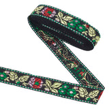 Ethnic Style Embroidery Polyester Ribbons, Jacquard Ribbon, Garment Accessories, Flower & Leaf Pattern, Black, 1-1/4 inch(32mm), about 5.47 Yards(5m)/Bundle