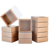 Kraft Paper Storage Gift Drawer Boxes, Translucent Plastic Cover Gift Packaging Case, Peru, 9.7x9.7x3.75cm