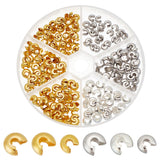 300Pcs 6 Style Brass Crimp Beads Covers, Round, Mixed Color, 5~6mm, Hole: 1~3mm, 50pcs/style