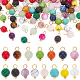 150Pcs 15 Styles Natural & Synthetic Mixed Gemstone Round Charms with Golden Plated Brass Loops, Mixed Dyed and Undyed, 10x6mm, Hole: 2mm, 10pcs/style