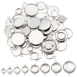 DIY Flat Round Link Pendant Making Kit, Including 304 Stainless Steel Cabochon Connector Settings, Glass Cabochons, Stainless Steel Color, Settings: 64pcs/style