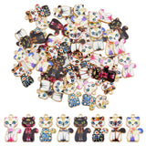 48Pcs 8 Styles Rack Plating Alloy Pendants, Printed, Cat Charm, Light Gold, Mixed Color, 23x14x2mm, Hole: 1.6mm, 6pcs/style