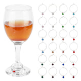 24Pcs 12 Colors Faceted Glass Birthstone Wine Glass Charms, with Brass Findings, Flat Round, Mixed Color, 38mm, 2pcs/color