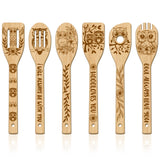 6Pcs Bamboo Spoons & Knifes & Forks, Flatware for Dessert, Owl, 60x300mm, 6 style, 1pc/style, 6pcs/set