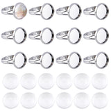 DIY Finger Ring Making Kits, including Adjustable Brass Ring Components and 12mm Transparent Clear Half Round Glass Cabochons, Platinum,  Inner Diameter: 17mm, 80pcs/box