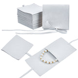 Custom Fiber Velvet Jewelry Bags, Square with Drawstring, Light Grey, 8x8cm