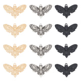 30Pcs 3 Colors Alloy Pendants, Moth with Skull, Mixed Color, 27x42.5x3mm, Hole: 2mm, 10pcs/color