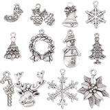 72Pcs 12 Style Tibetan Style Alloy Pendants, Lead Free & Cadmium Free, for Christmas, Mixed Shape, Antique Silver, 14.5~28.5x10~22x2~3mm, Hole: 1.5~2.5mm, 6pcs/style