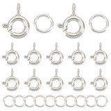 12Pcs 925 Sterling Silver Spring Ring Clasps, with 12Pcs Open Jump Rings, Silver, 9x6x1.5mm, Hole: 3mm