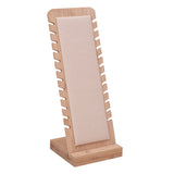 Bamboo Wood Jewelry Collection Necklace Display Stand, with Leather, Rectangle, Beige, 26.5x10x9.5cm