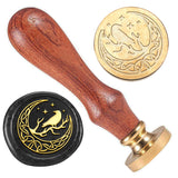 Wax Seal Stamp Set, Golden Tone Sealing Wax Stamp Solid Brass Head, with Retro Wood Handle, for Envelopes Invitations, Gift Card, Raven, 83x22mm, Stamps: 25x14.5mm