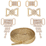 Alloy Crystal Rhinestone Bikini Connectors/Buckle with Buttons. with Flat Sparkle Smooth Polyester Shoelaces, Golden, Buttons: 16~38x21~26x3mm, 6pcs; Shoelaces: 1280x9x1mm, 1 pair