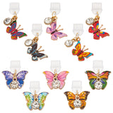 PVC Mobile Dustproof Plugs, with Alloy Rhinestone and Alloy Enamel Pendants, Butterfly, Mixed Color, 2.5~3.2cm, 10pcs/set