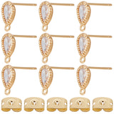 20Pcs Brass Cubic Zirconia Stud Earring Findings, with Horizontal Loops, Teardrop, with 20Pcs Ear Nuts, Real 18K Gold Plated, 9.5x5.5mm, Hole: 1mm, Pin: 0.8mm