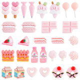 60Pcs 15 Styles Opaque Resin Imitation Food Cabochons, Ice Cream & Cake & Donut, Mixed Shapes, Pink, 14~31.5x8~22x4~12mm, 4pcs/style