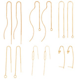 12Pcs 6 Styles Brass Stud Earring Findings, Real 18K Gold Plated, 2pcs/style
