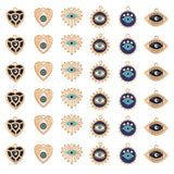 36Pcs 6 Style Alloy Enamel Pendants, Golden, Eye/Heart/Flat Round with Evil Eye, Mixed Color, 17.5~21.5x17~23x1.5~3mm, Hole: 1.6~2mm, 6pcs/style