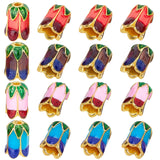 16Pcs 4 Colors Alloy Bead Caps, with Enamel, 5-Petal, Mixed Color, 11x8mm, Hole: 2mm, 4pcs/color