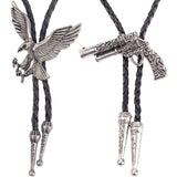 2Pcs 2 Style Gun & Eagle Shape Laria Necklaces for Men Women, Imitation Leather Cord Adjustable Necklaces Set, Black, Antique Silver, 40.94 inch(104cm), 35.43 inch(90cm), 1pc/style