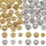 360Pcs 12 Style Tibetan Style Alloy Bead Caps, Multi-Petal & 5-Petal, Flower, Antique Silver & Antique Golden, 8~12x2~3mm, Hole: 1.2~2mm, 30pcs/style