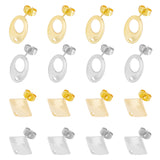 304 Stainless Steel Stud Earring Findings, with Ear Nuts, Oval & Rhombus, Golden & Stainless Steel Color, 80pcs/box