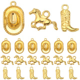 90Pcs 3 Style Tibetan Style Alloy Pendants, Cowboy Boot & Horse & Hat, Golden, 14~22x11~21x2~5mm, Hole: 2~2.5mm, 30pcs/style