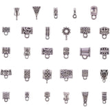 116Pcs 29 Styles Tibetan Style Alloy Tube Bails, Loop Bails, Mixed Shapes, Antique Silver, 6~15x4~11x4~10mm, Hole: 1.5~6mm