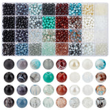 1920Pcs 32 Styles Baking Painted & Spray Painted Crackle & Transparent & Imitation Pearl Glass Beads, Round, Mixed Color, 6~6.5mm, Hole: 1~1.6mm, 60Pcs/style