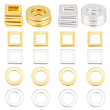 40Pcs 4 Styles Brass Linking Rings, Square & Ring, Mixed Color, 8~10x8~10x0.5~1mm,  10pcs/style