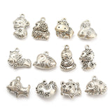 12Pcs 12 Style Tibetan Style Alloy Pendants, Cadmium Free & Lead Free, 12 Chinese Zodiac Signs, Antique Silver, 13x16x6mm, Hole: 1.4mm